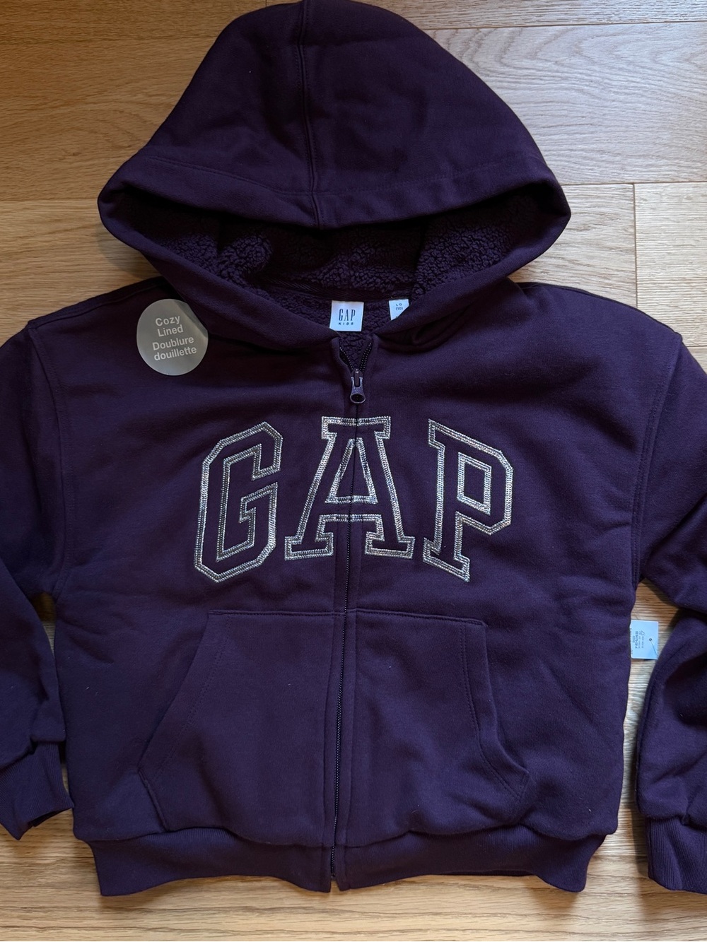GAP Kids Zip-Up Hoodie in Deep Burgundy with Gold Logo
